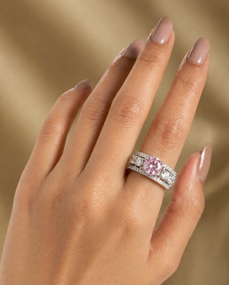Premium Solitaire Diamond Look Ring Silver Plated Adjustable – 5 Color Variants