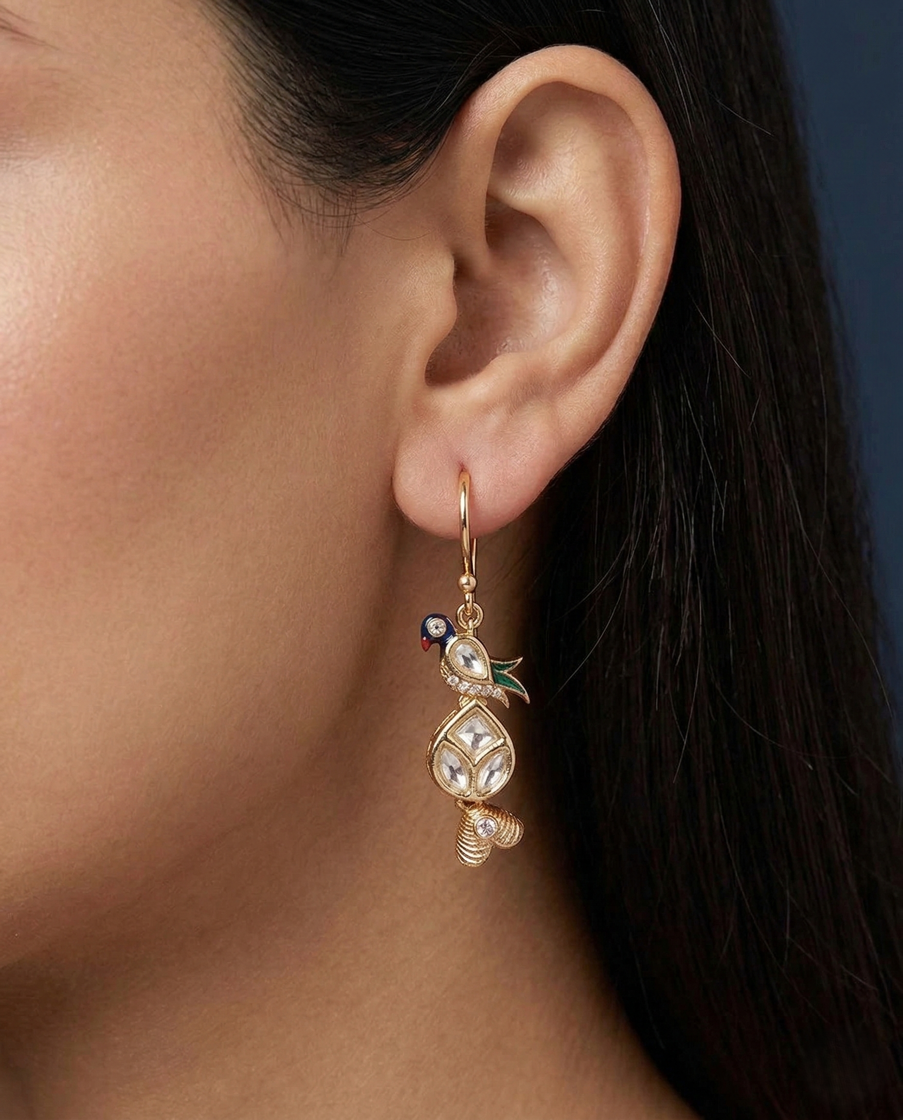 Premium Kundan Peacock Drop Earrings Gold Finish