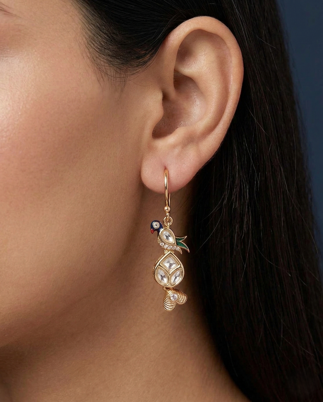 Premium Kundan Peacock Drop Earrings Gold Finish