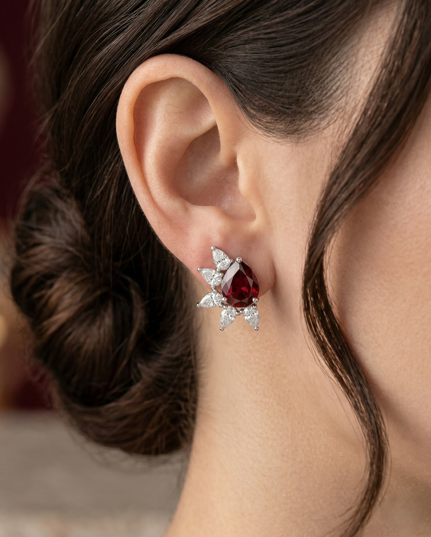 Celestia Bloom Studs – Pear Stone Diamond Floral Earrings (Multi Color Variants) - Silver Plated