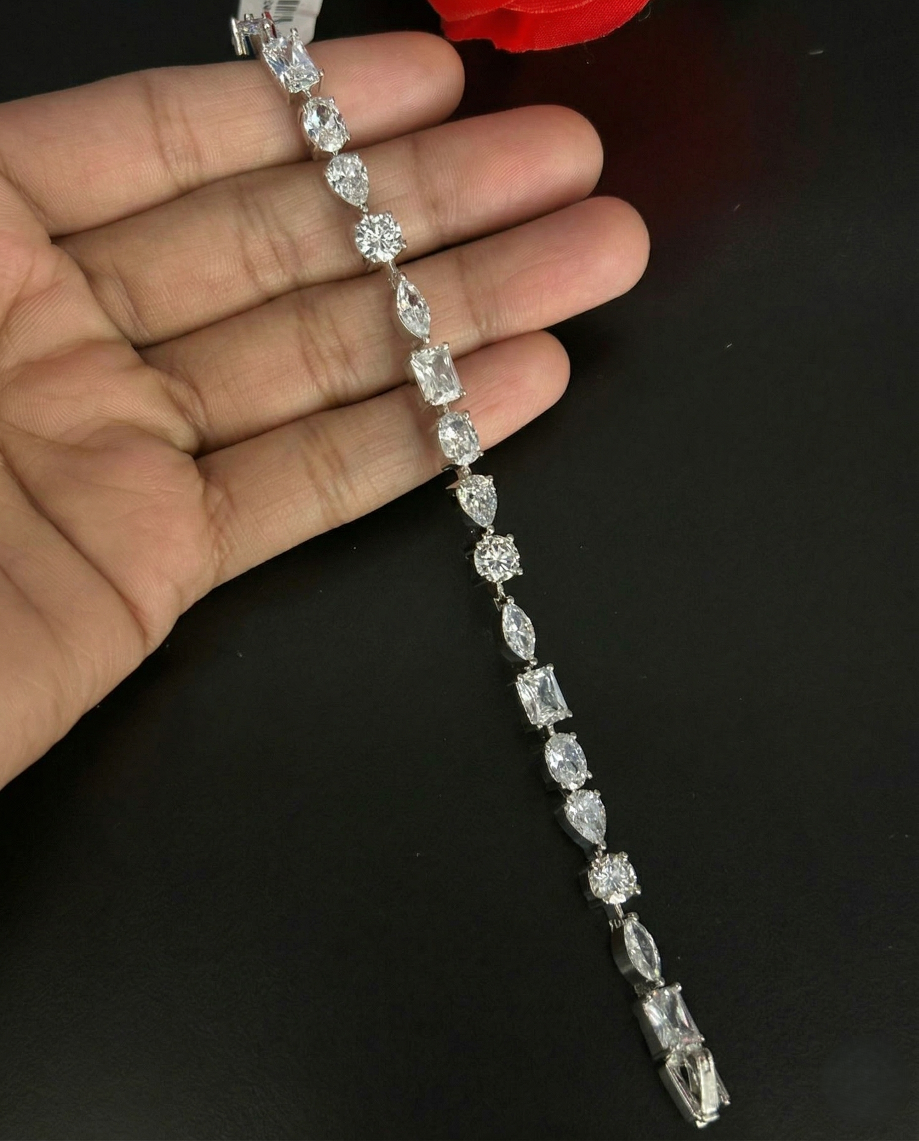 Openable Premium Multi-Shape Crystal Bracelet in Silver Tone