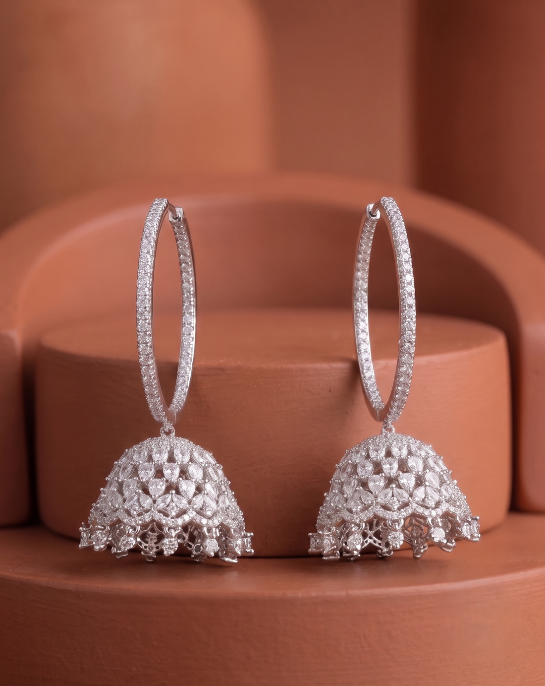 Elegant Jhumka Hoop Earrings Premium Silver Tone Traditional Design for Women