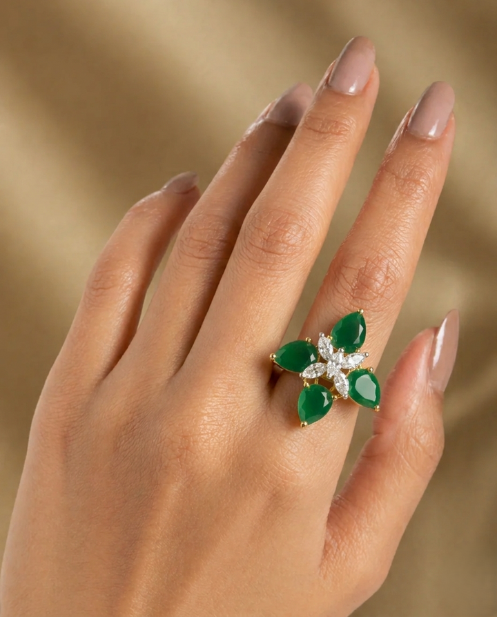 Meher Emerald Blossom Adjustable Ring for Women