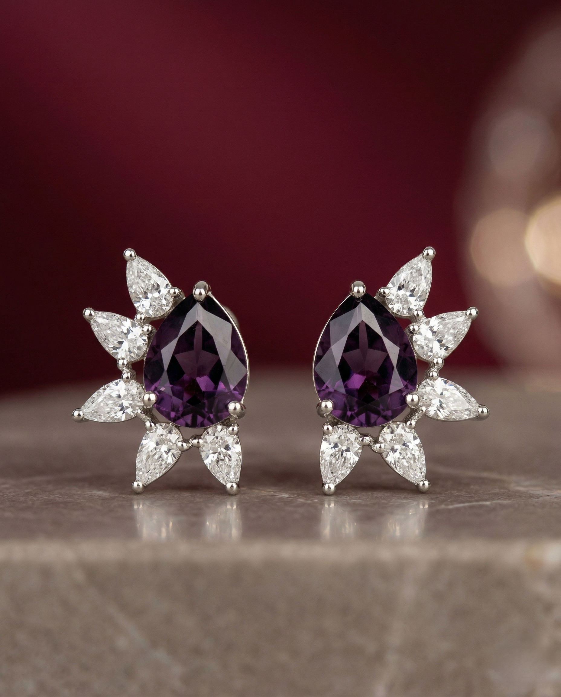 Celestia Bloom Studs – Pear Stone Diamond Floral Earrings (Multi Color Variants) - Silver Plated
