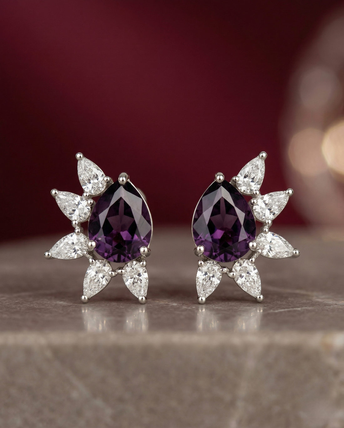 Celestia Bloom Studs – Pear Stone Diamond Floral Earrings (Multi Color Variants) - Silver Plated