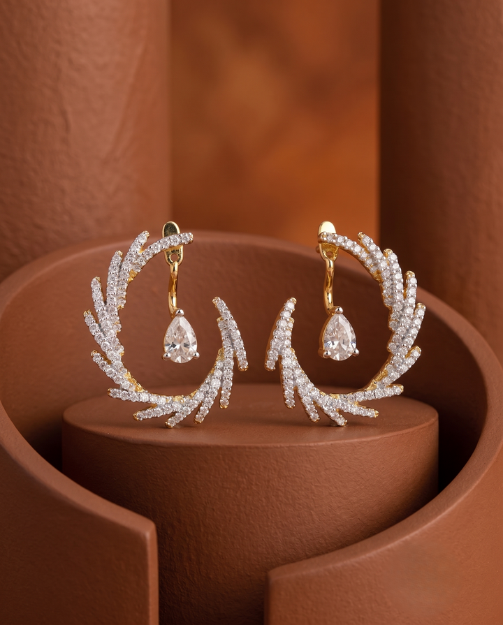 Premium Celestia Wing Flexi Drops – Convertible Diamond Feather Earrings (Wear Solo or With Drop Combo)