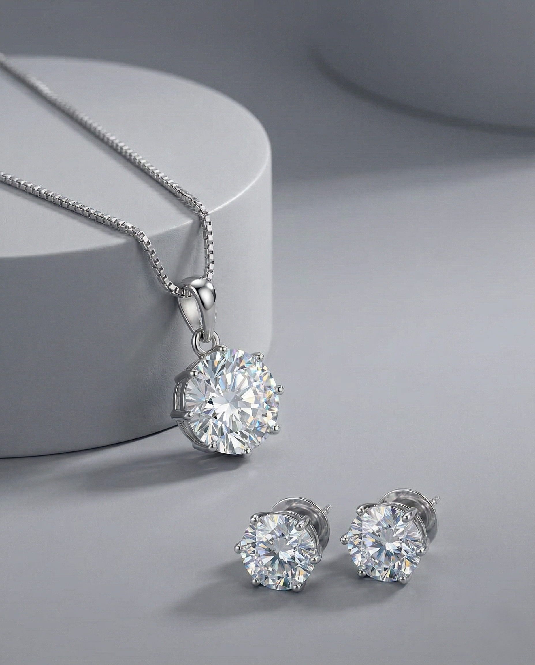 Premium Sparkle Large Solitaire Diamond Pendant with Chain & Matching Stud Earrings