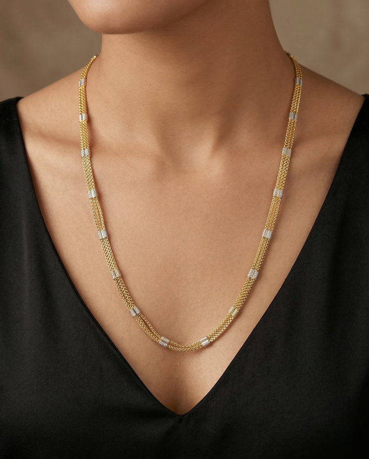 Premium Italian Two Tone Multi Strand Designer Chain Necklace