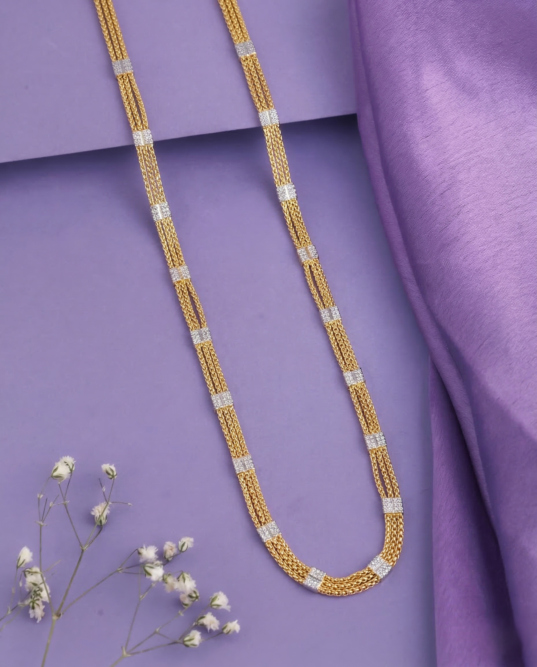 Premium Italian Two Tone Multi Strand Designer Chain Necklace