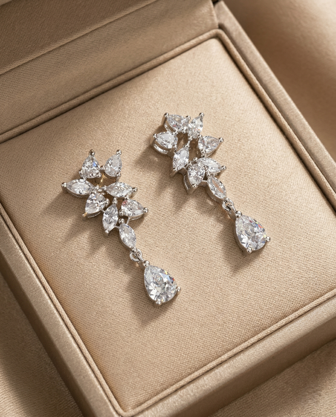 Premium Crystal Drop Diamond Floral Earrings for Women | Gold & Silver Finish Party Wear Earrings