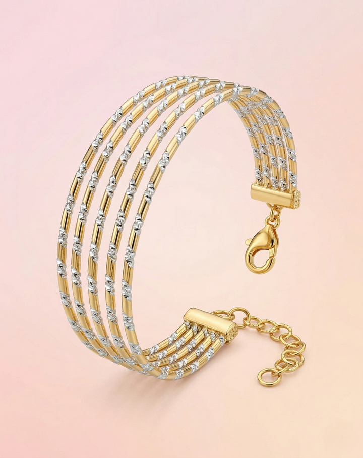 Openable Premium Textured Multi-Layer Bracelet in Gold & Silver Tone