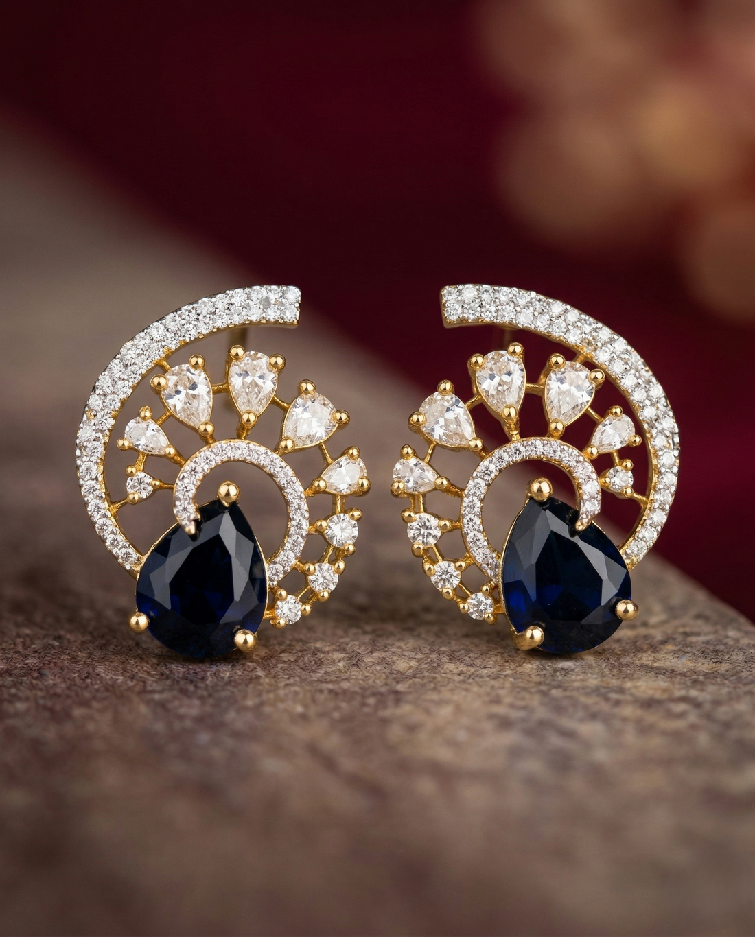 Premium Regal Spiral Drops – Gold Polish Diamond Statement Earrings