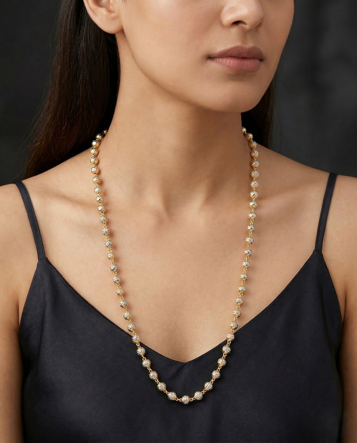 Premium Italian Two Tone Beaded Chain Necklace Gold Silver Finish