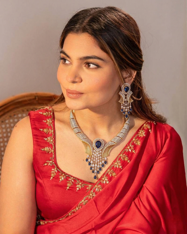 Blue Sapphire Style Gold Finish Necklace Set with Matching Earrings