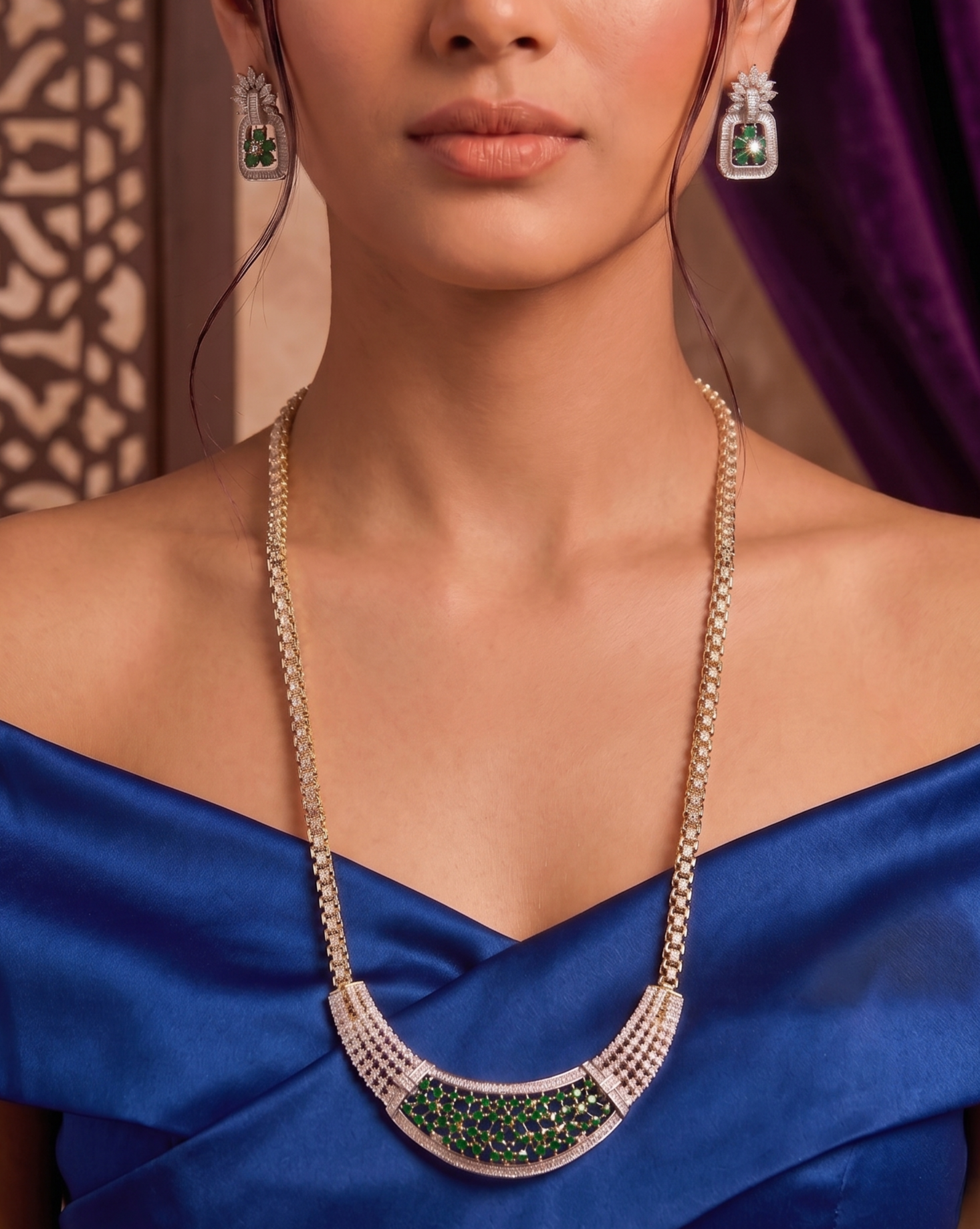 Rajeshwari Ruby Lattice Diamond Necklace Set