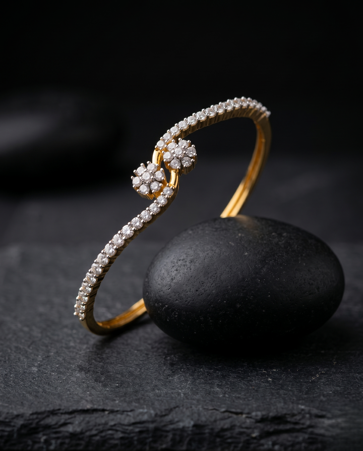 Gold Polish Floral AD Openable Kada – Minimal Designer Bracelet for Women