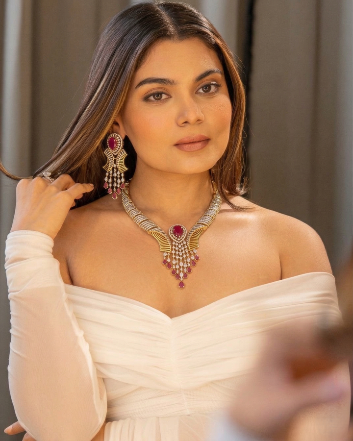 Gold Polish American Diamond Pink Stone Heavy Necklace Set