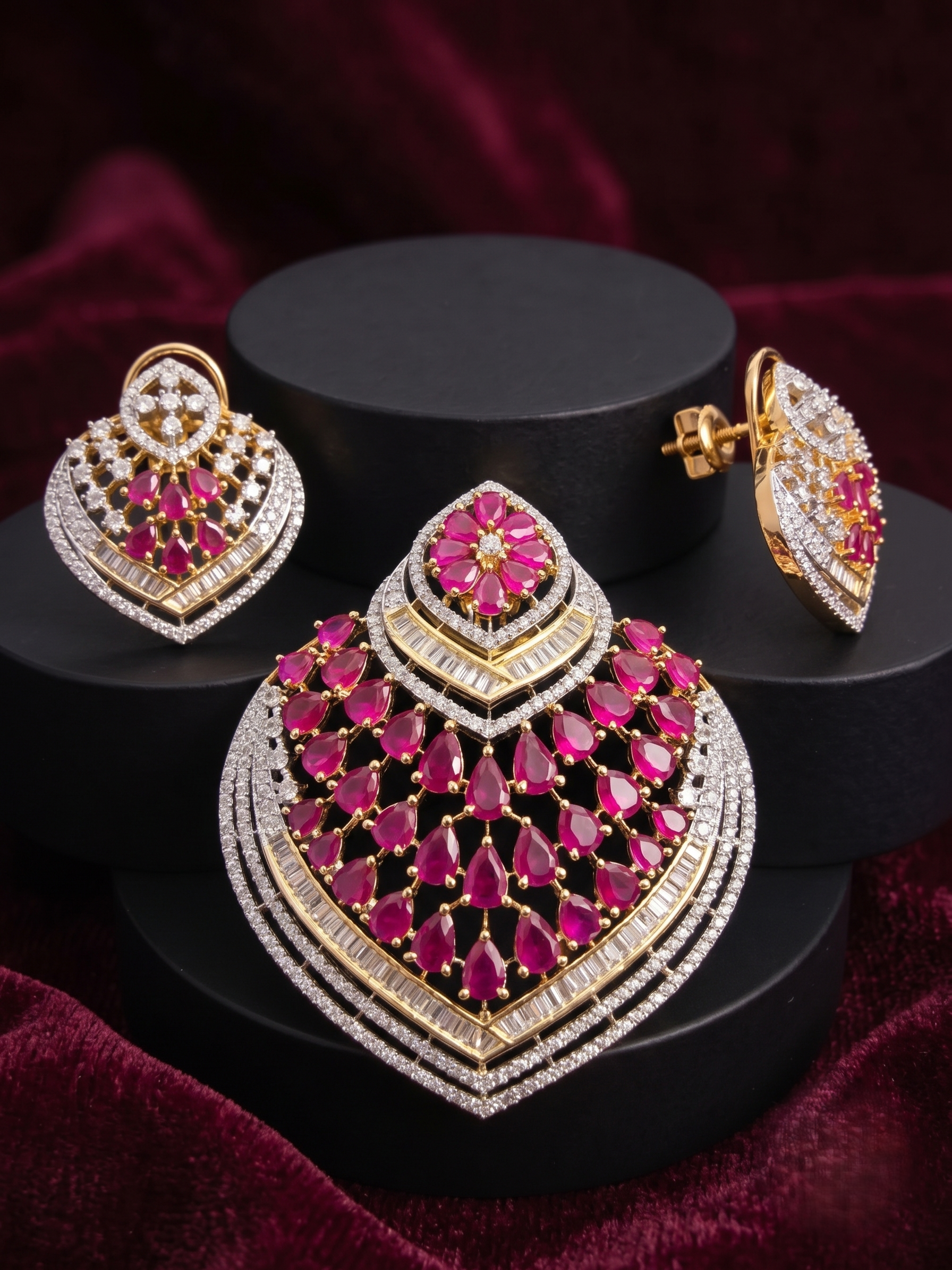 American Diamond Pendant Set  with Screw Back Earrings for Women