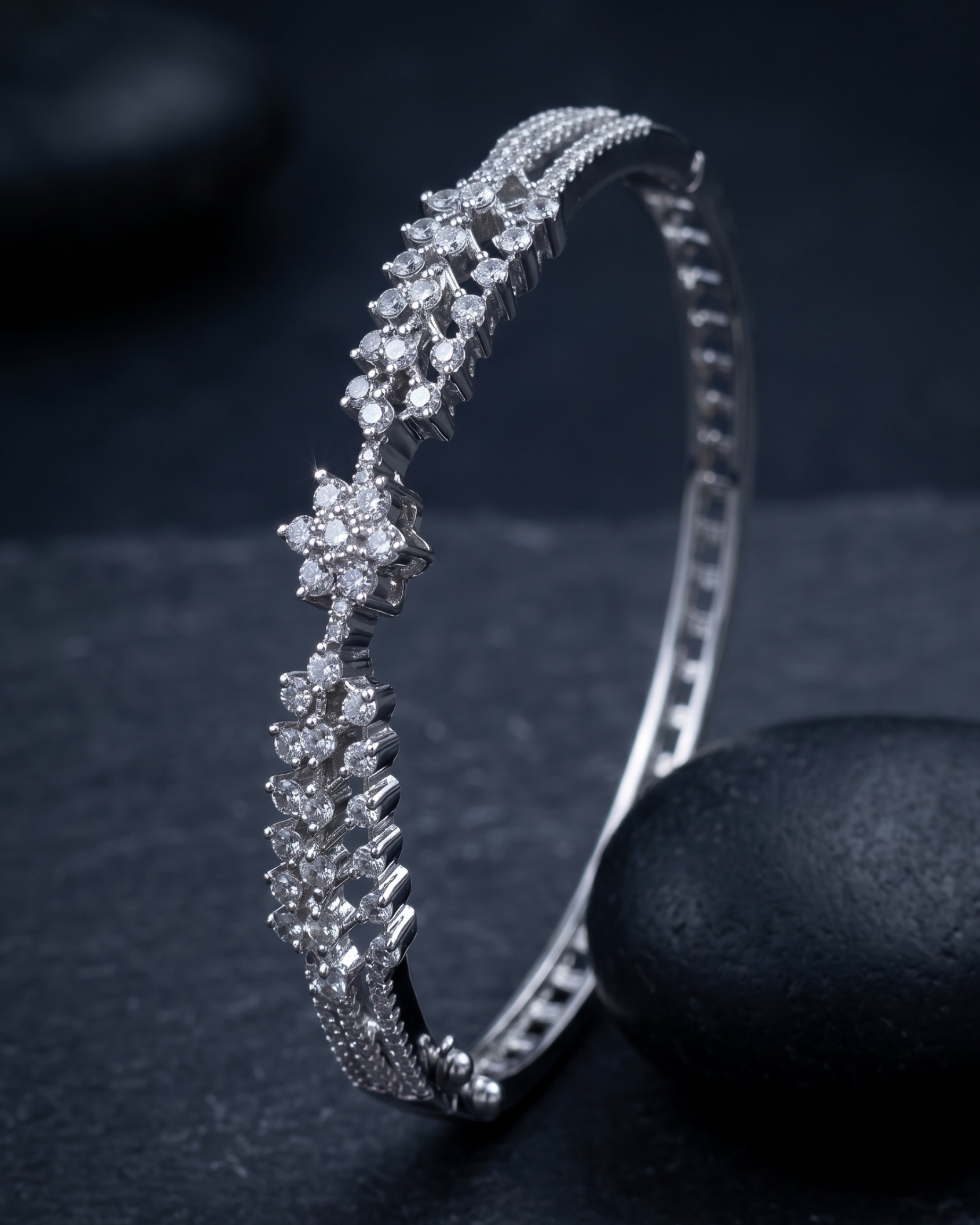 Silver Tone Leaf Designer Kada for Women