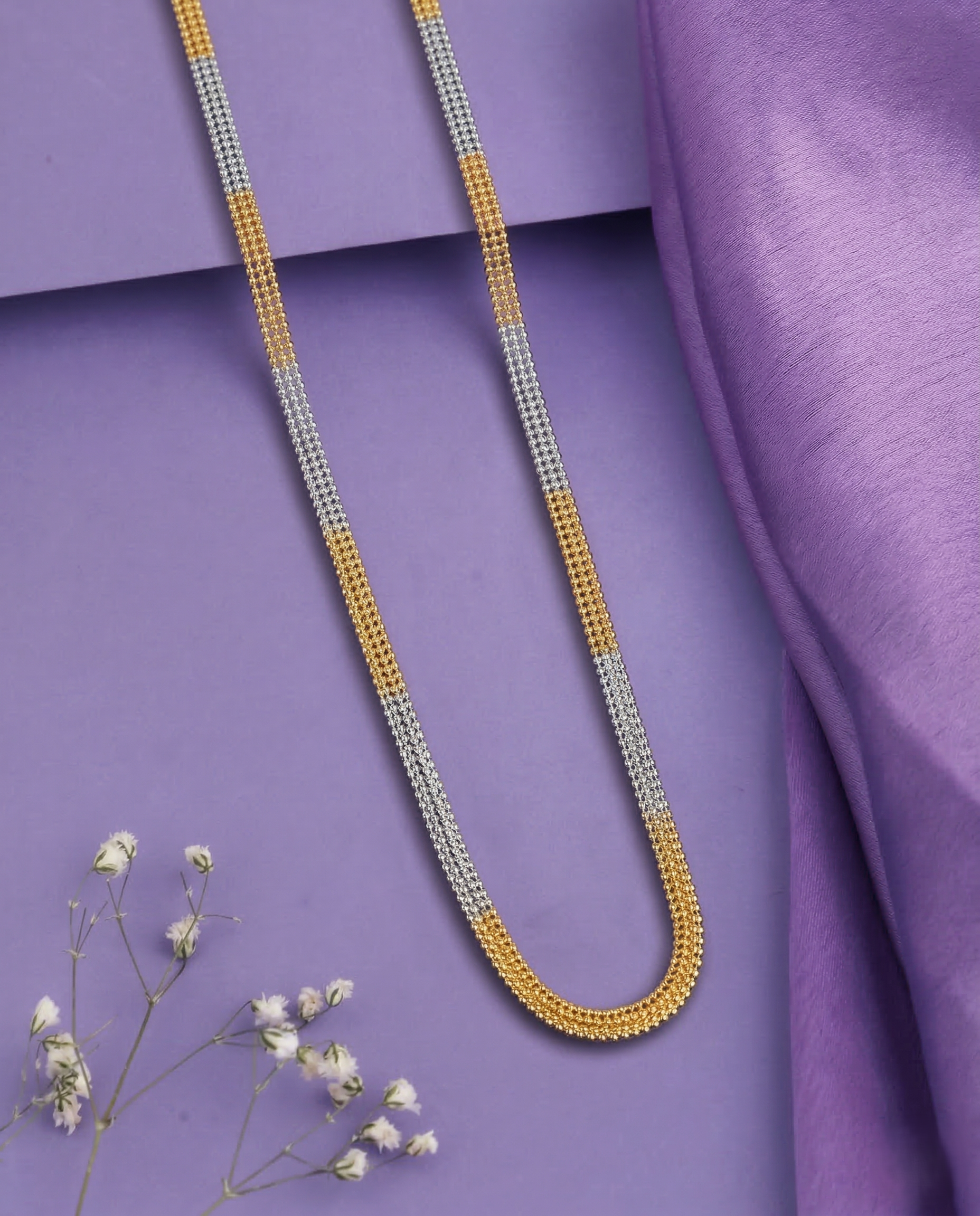 Italian Two Tone Designer Chain Necklace Gold Silver Finish