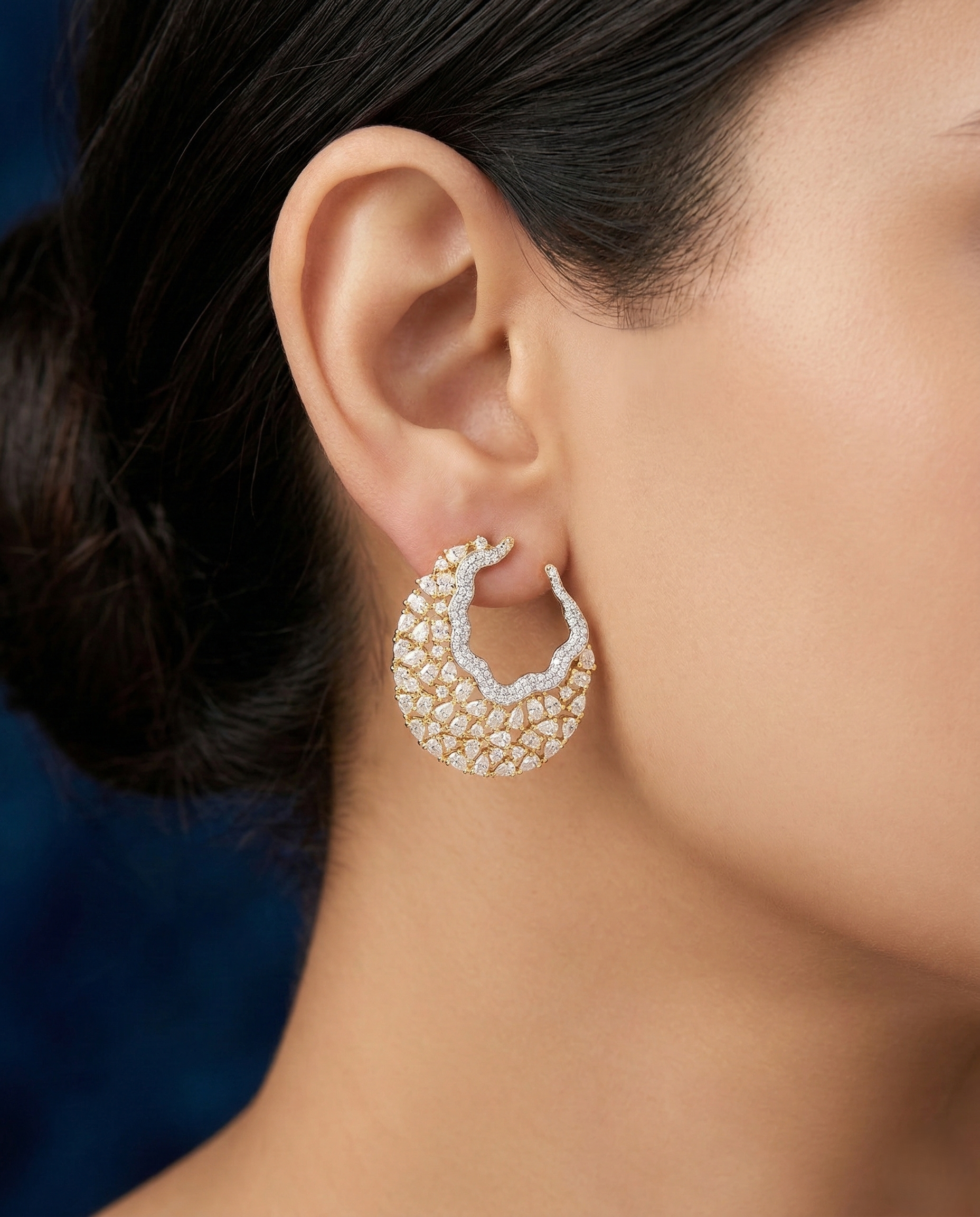 Luxury CZ Cluster Statement Hoop Earrings – Gold & Silver Finish