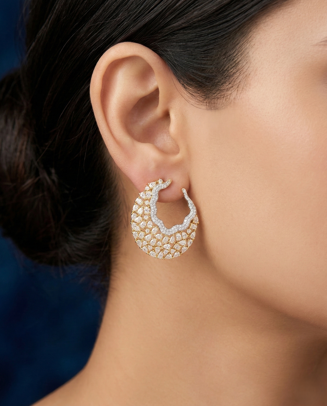 Luxury CZ Cluster Statement Hoop Earrings – Gold & Silver Finish