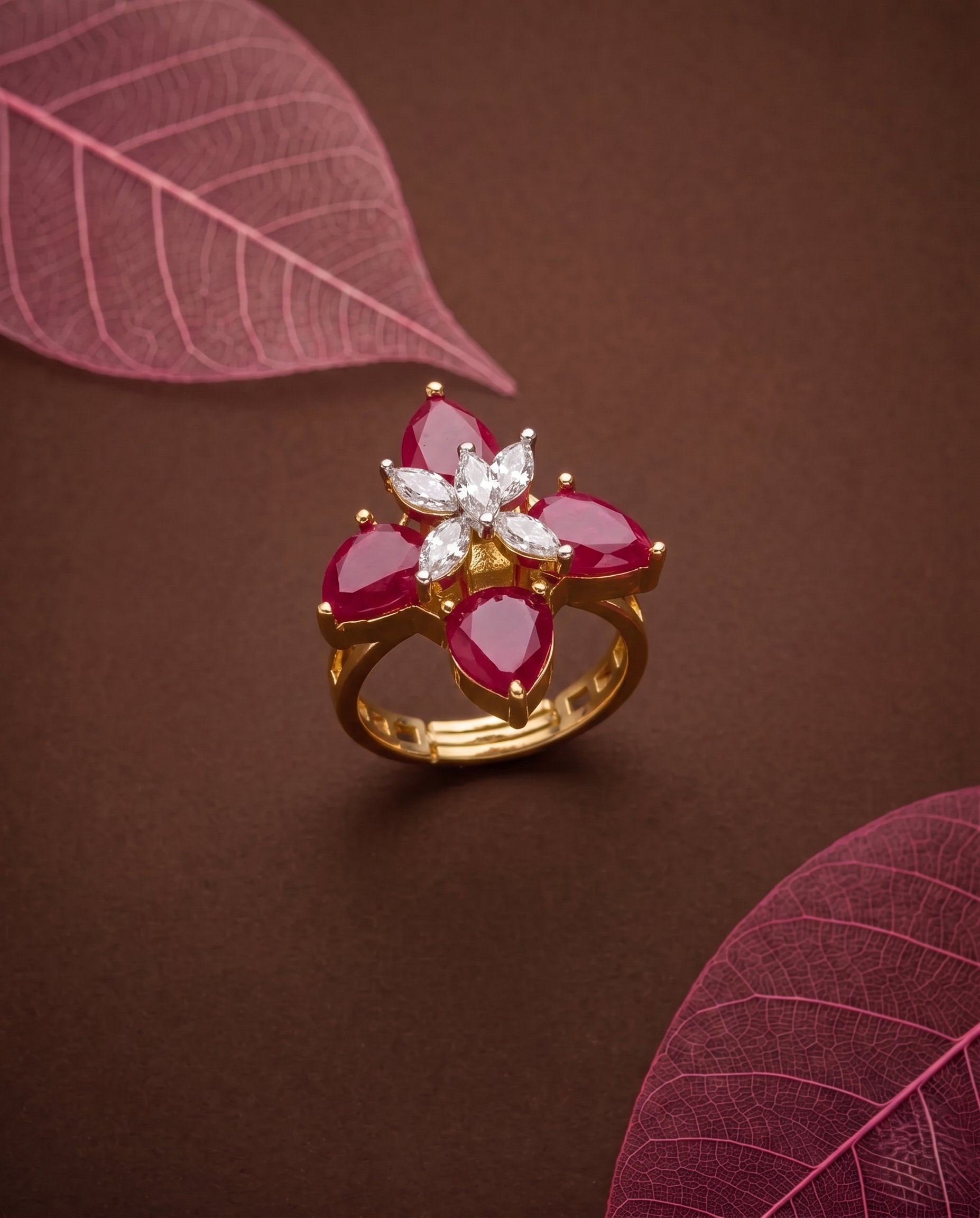 Meher Emerald Blossom Adjustable Ring for Women