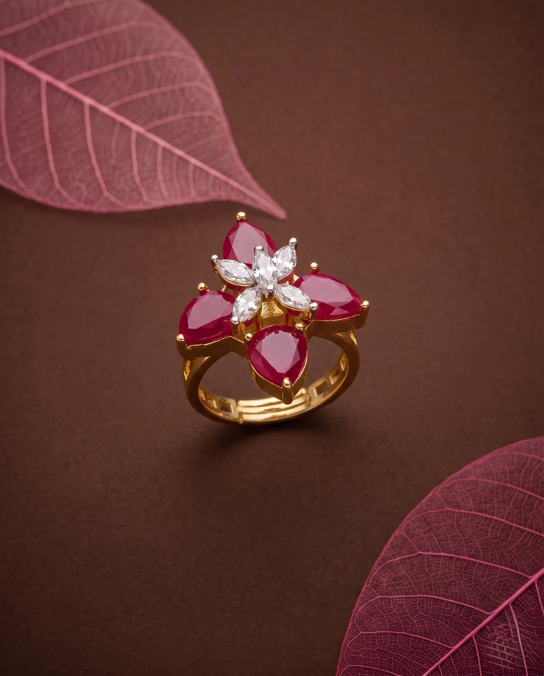 Meher Emerald Blossom Adjustable Ring for Women