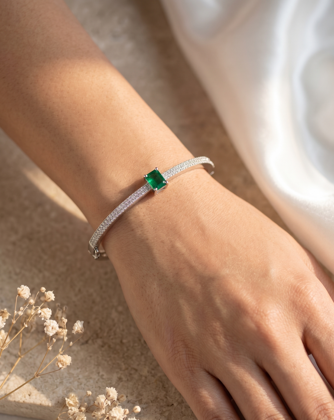 Minimal Openable Square Diamond Bracelet for Women | Silver Polish American Diamond Kada | Size 2.4 & 2.6