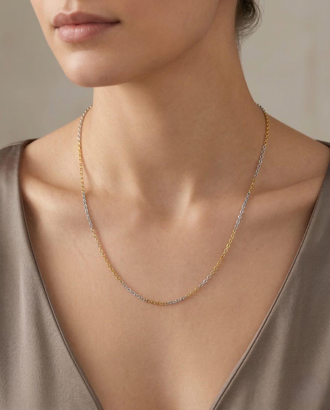 Two Tone Minimal Link Chain Necklace | Gold Silver Chain for Women