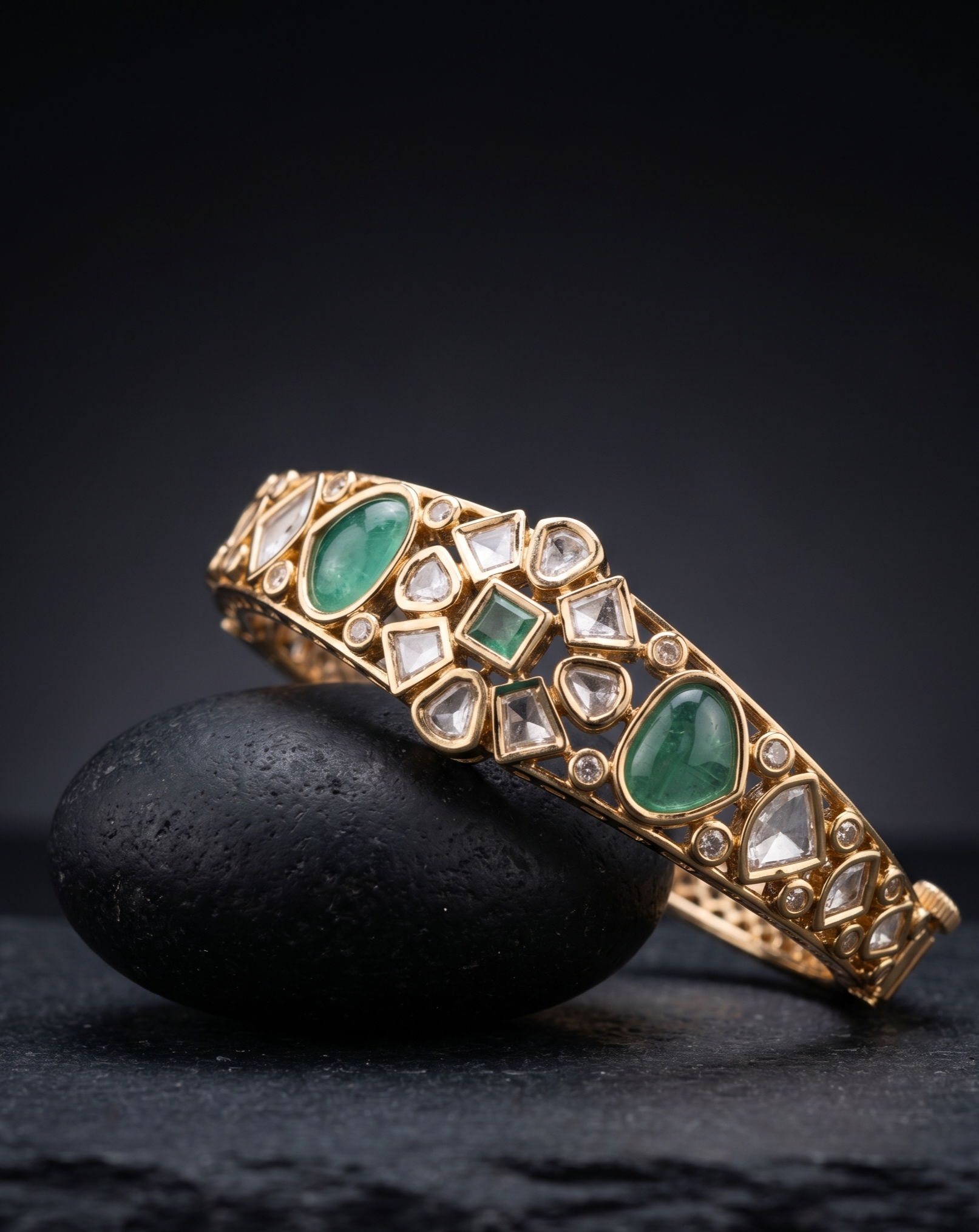 Rajnidhi Polki Gold Tone Openable Braclete For Women