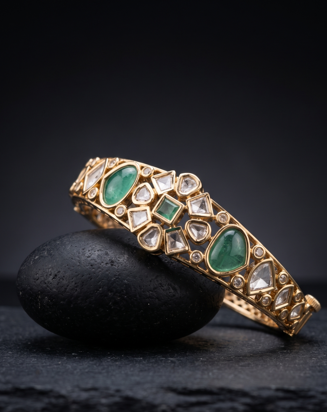 Rajnidhi Polki Gold Tone Openable Braclete For Women