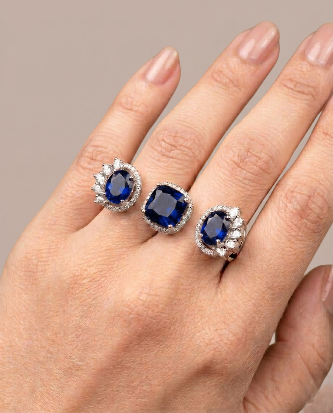 Meher Luxe Stone Adjustable Ring Trio – Elegant Crystal Statement Rings