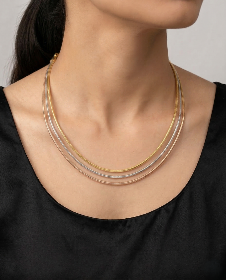 3 Liner Gold Silver Rose Gold Hasli Chain Necklace