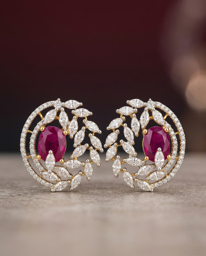 Premium Royal Vine Halo Earrings – Gold Polish Diamond Statement Design