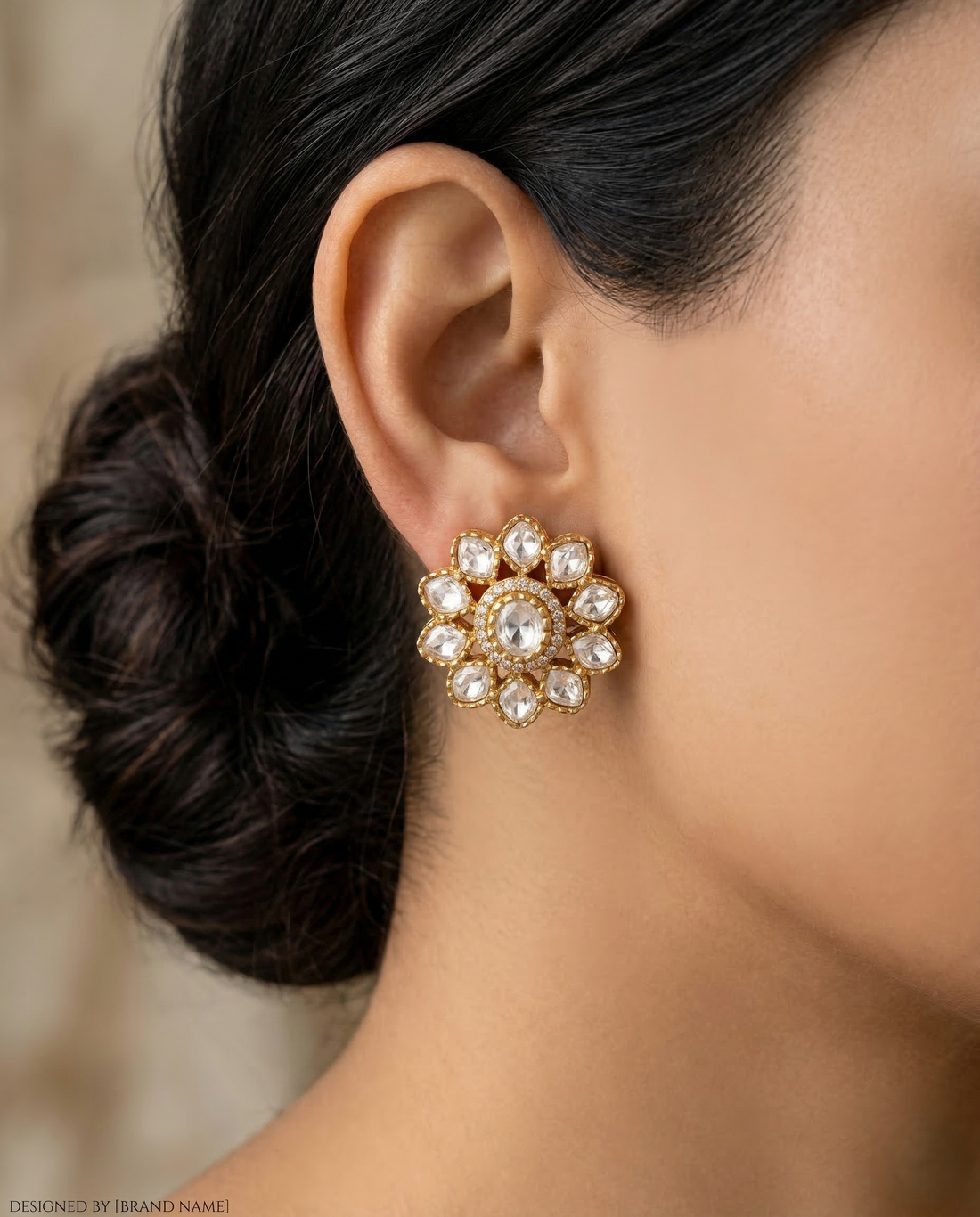 Elegant Floral Kundan Stud Earrings Premium Gold Plated Traditional Design for Women