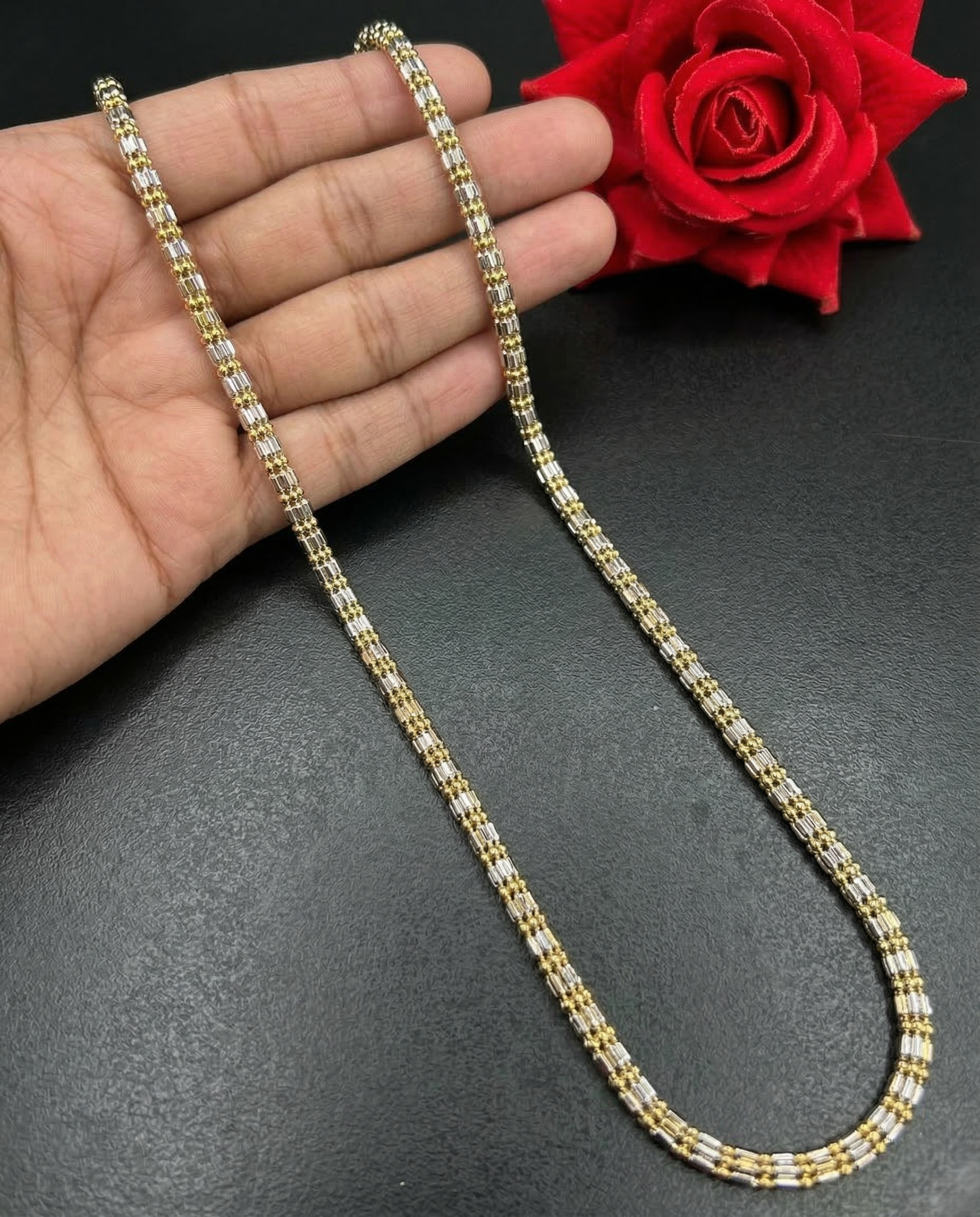 Premium Italian Two Tone Slim Designer Chain Necklace Gold Silver Finish