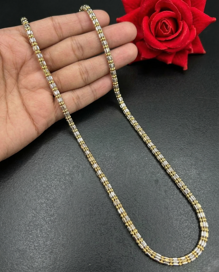 Premium Italian Two Tone Slim Designer Chain Necklace Gold Silver Finish