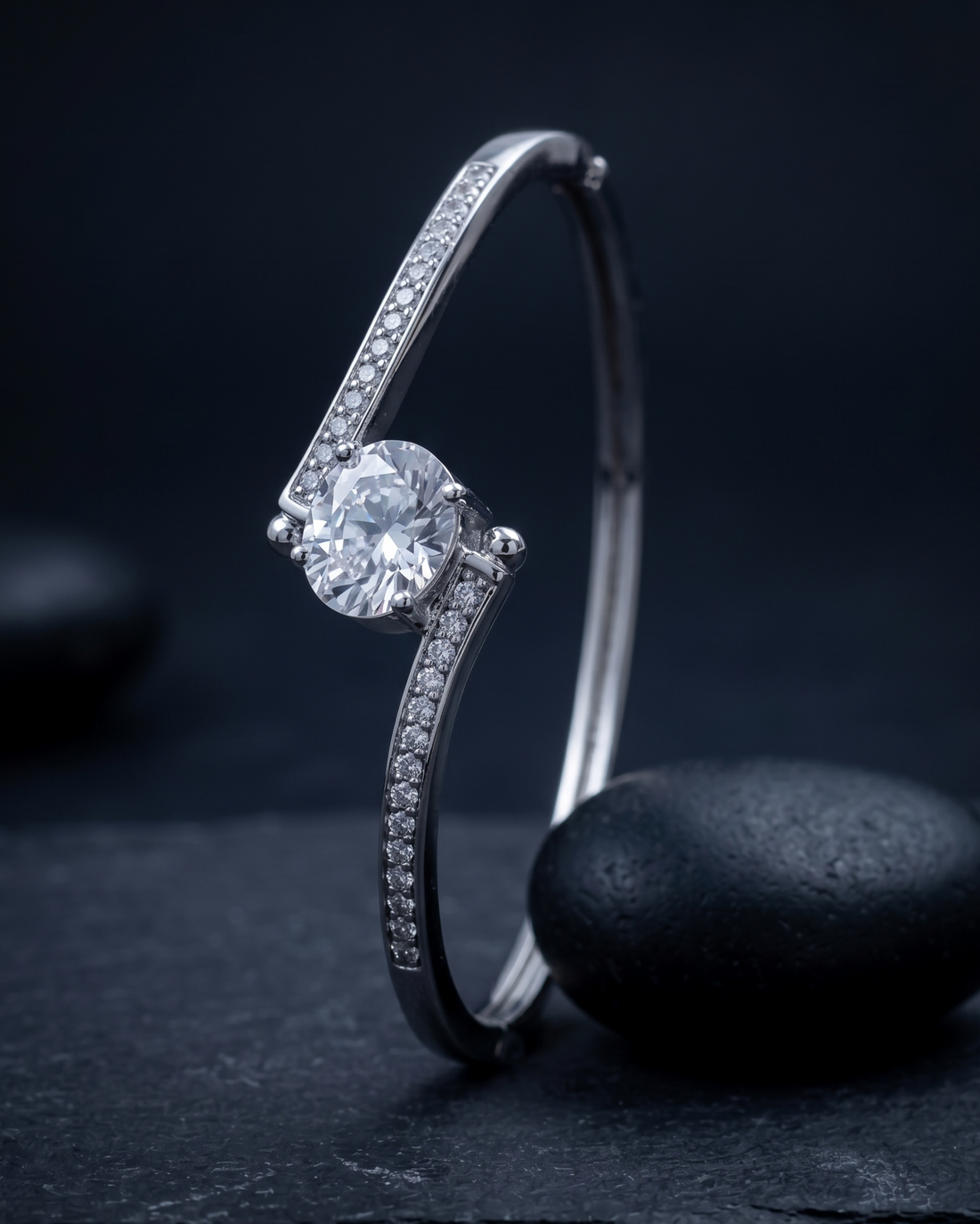 Minimal Openable Round Diamond Bracelet for Women | Gold & Silver Polish American Diamond Kada | Size 2.4 & 2.6
