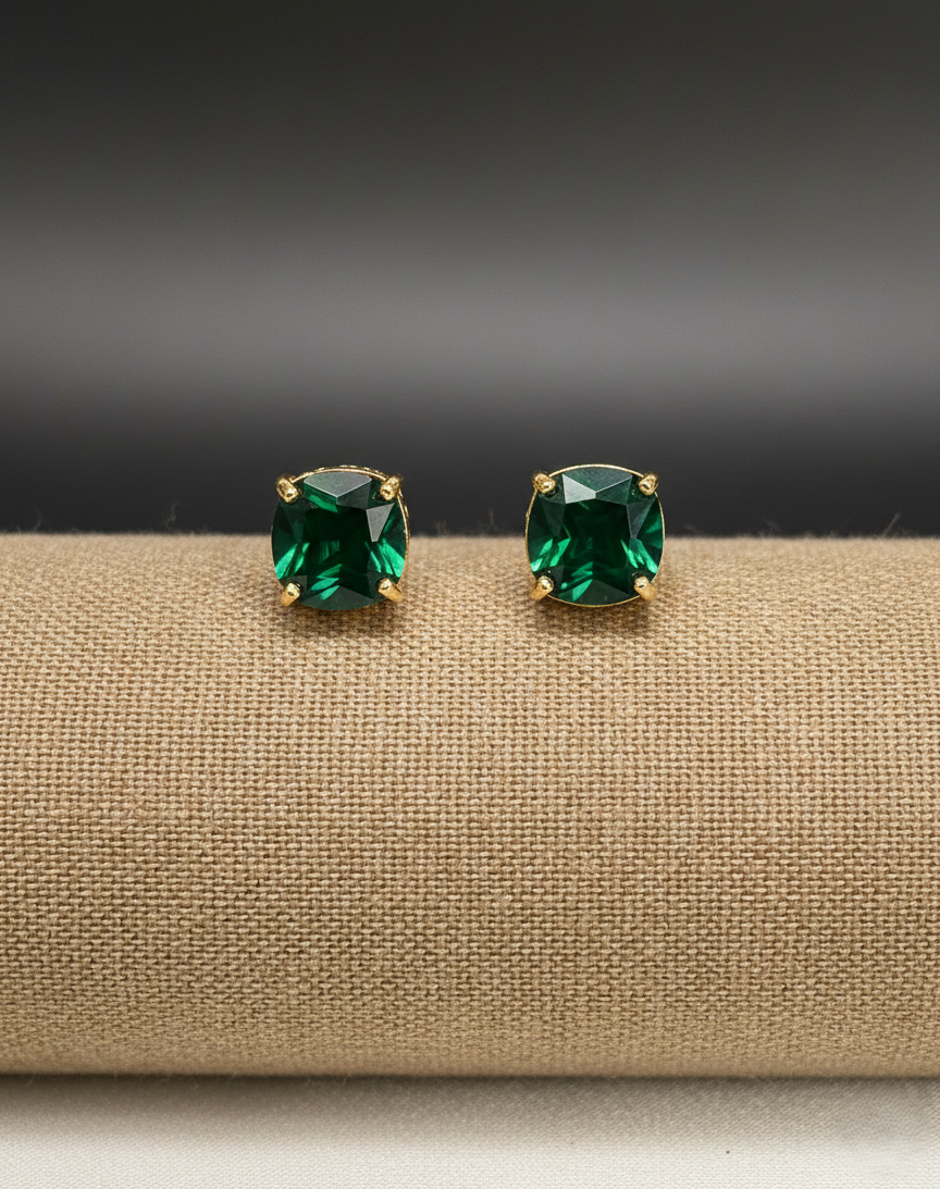 Gold Finish Swarovski Crystal Cushion Stud Earrings