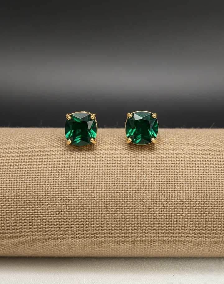Gold Finish Swarovski Crystal Cushion Stud Earrings