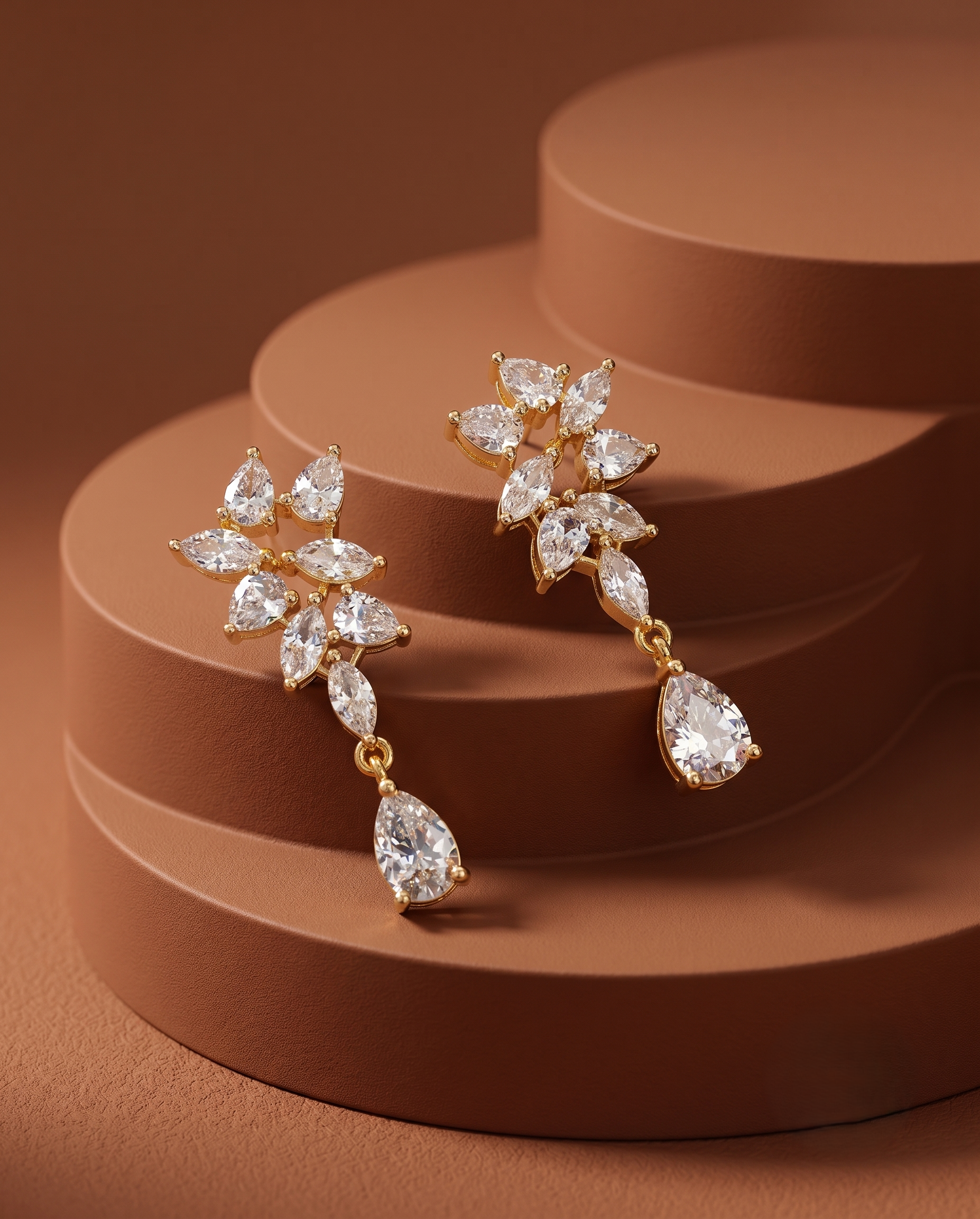 Premium Crystal Drop Diamond Floral Earrings for Women | Gold & Silver Finish Party Wear Earrings