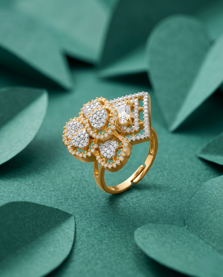 Royal Cluster Diamond Style Adjustable Ring (Gold Plated & Silver Plated)