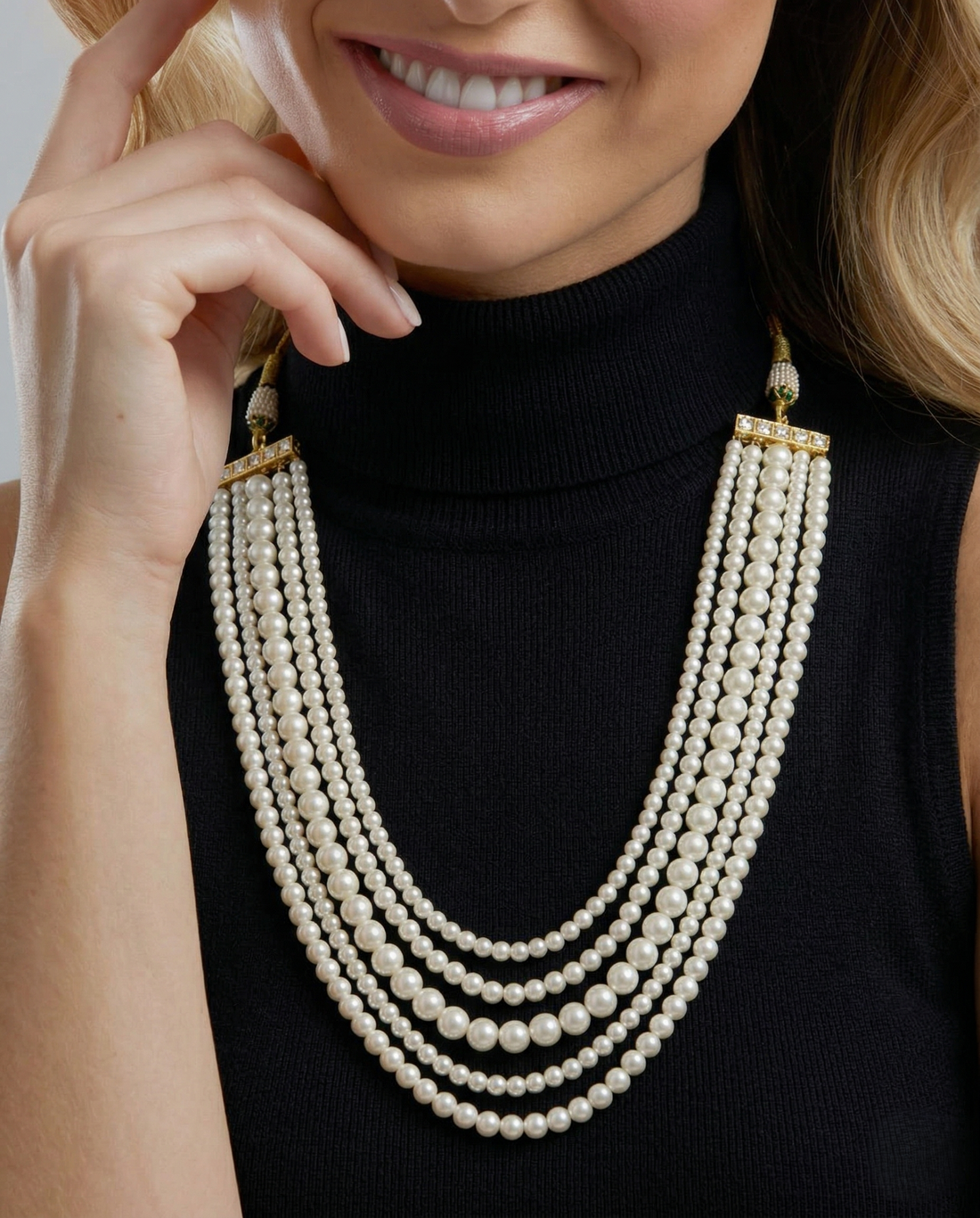 Premium Panchlada Haar Multi Layer Pearl Necklace (Muthyala Haram / Rani Haar)