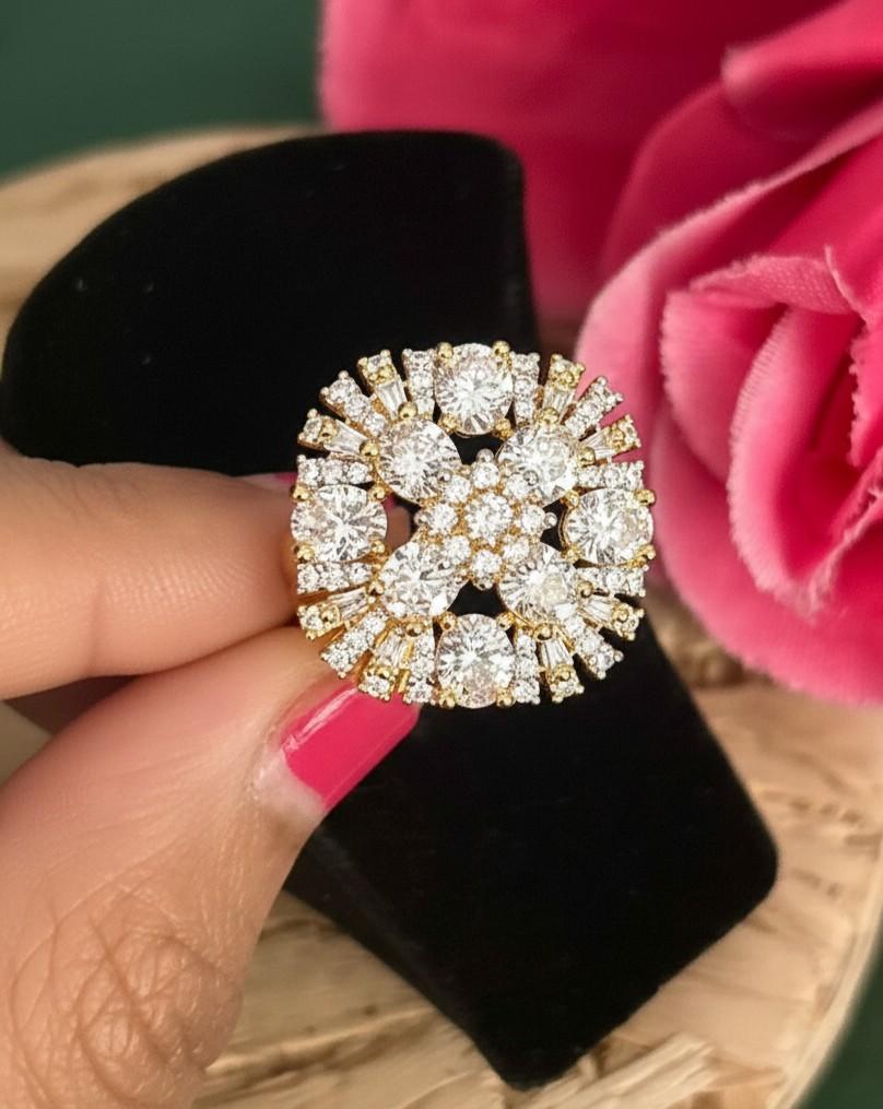 Luxury Round Cluster Diamond Finish Adjustable Ring for Women