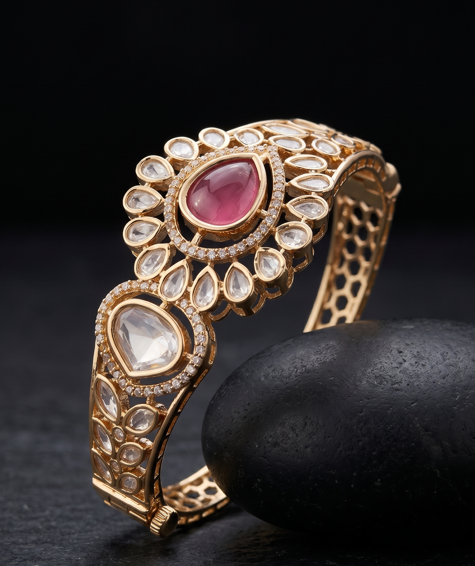 Noorika Kundan Royale   Traditional Polki Style Openable  Bracelet for Women
