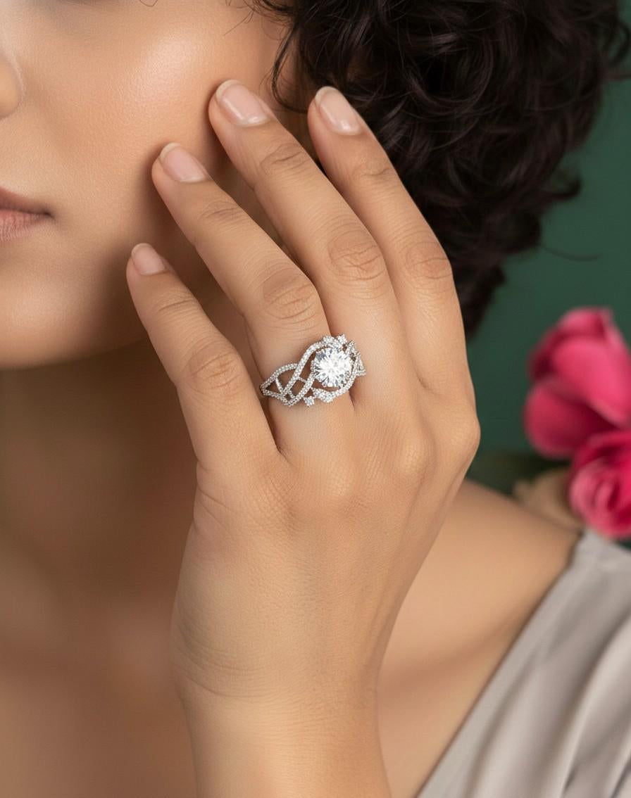 Designer Adjustable Statement Ring for Women – Silver Finish