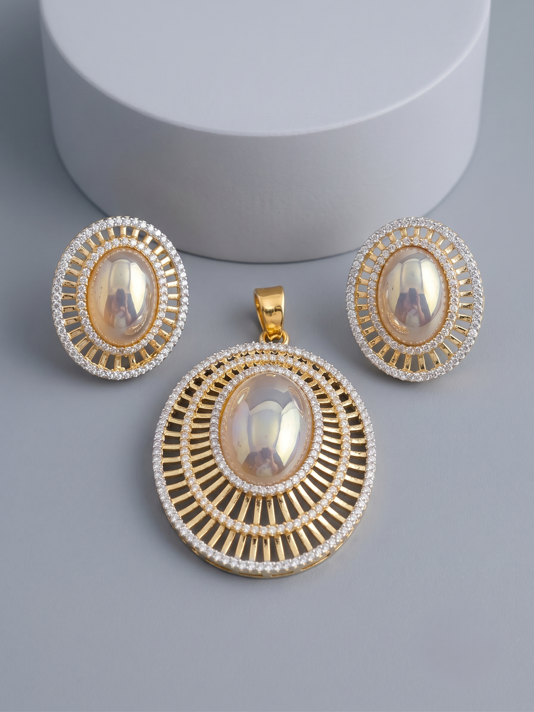 Ira Opaline Halo Pendant Set with Earrings