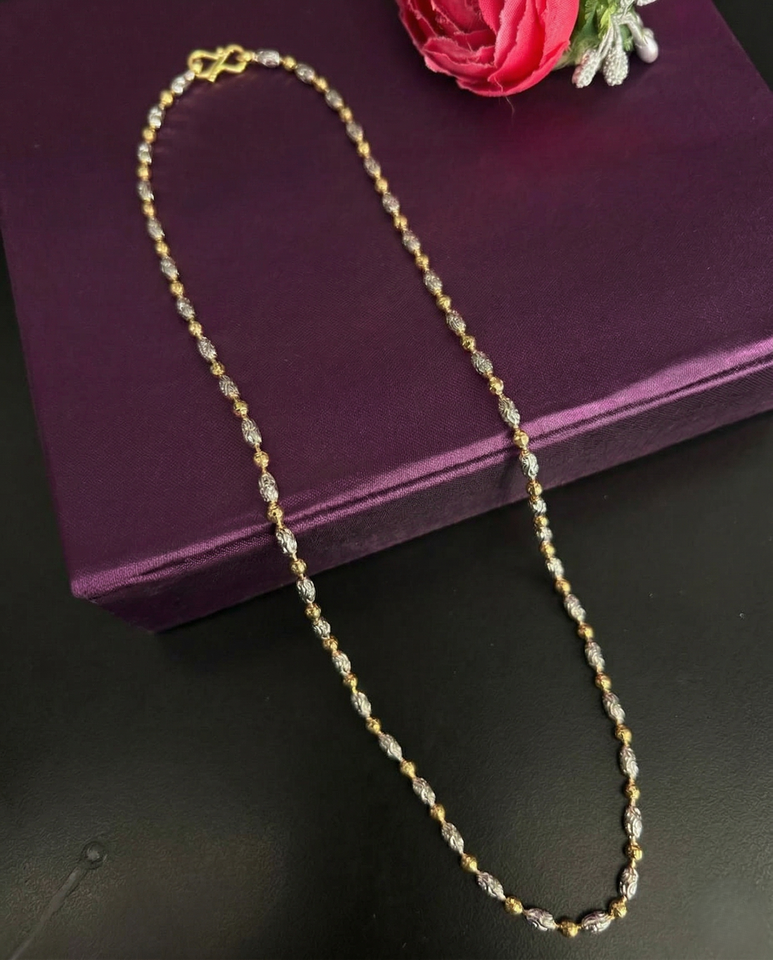 Italian Dual Tone Beaded Chain Necklace for Women | Premium Lightweight Daily Wear Chain