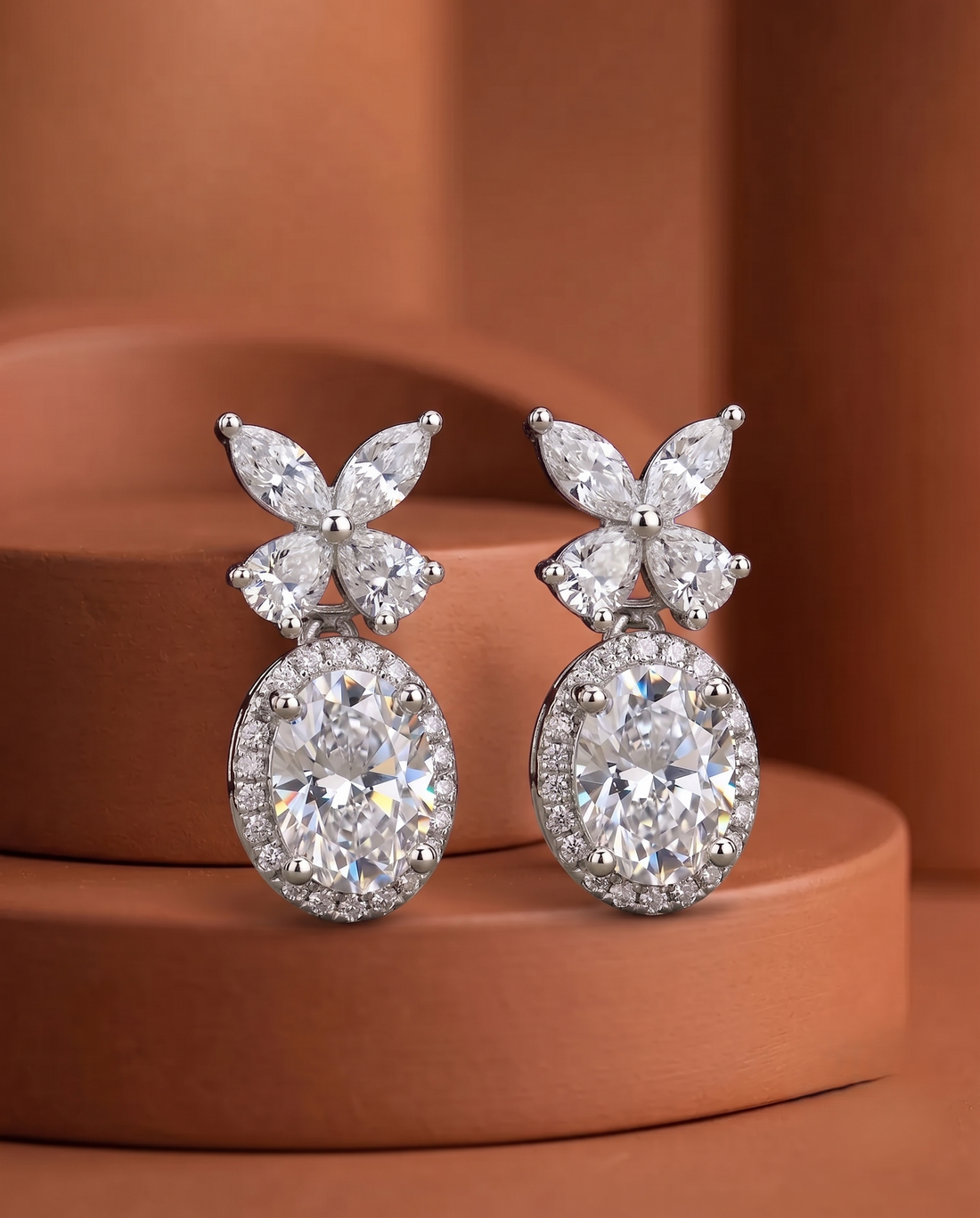 Veloura Bloom Drops – Floral Diamond Oval Earrings in Ruby, Black, White & Green